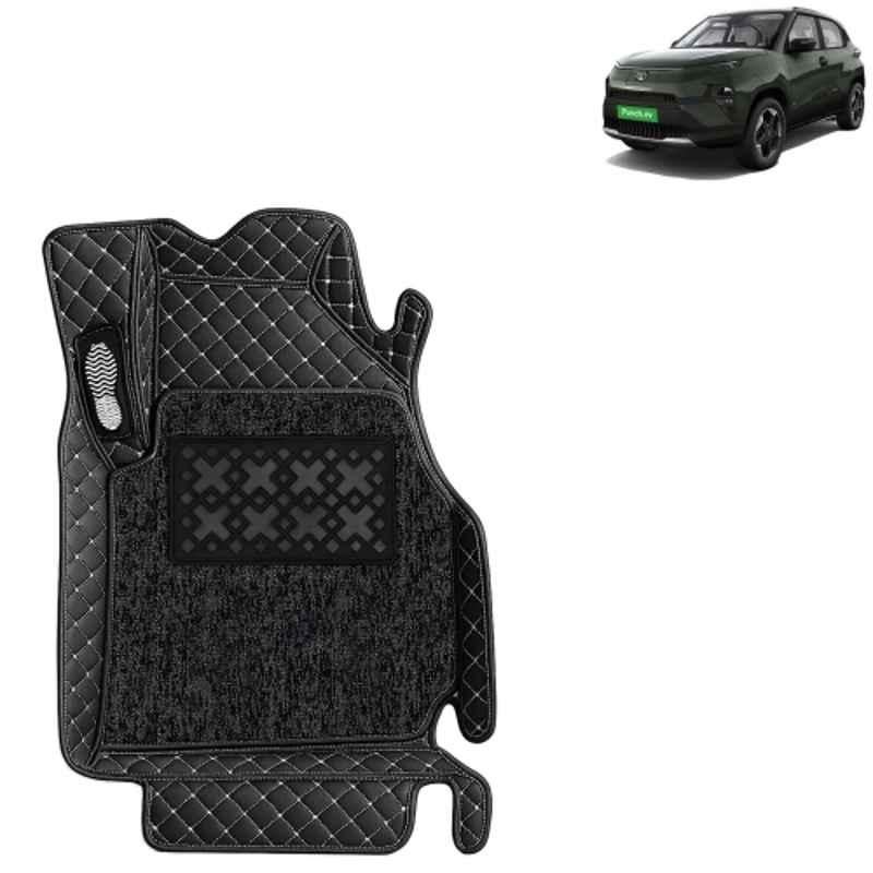 Kingsway 3 Pcs Premium 7D 100% Waterproof & Washable PU Leatherette Classic Black Car Floor Mat Set for Tata Punch EV 2024 Onwards All Model