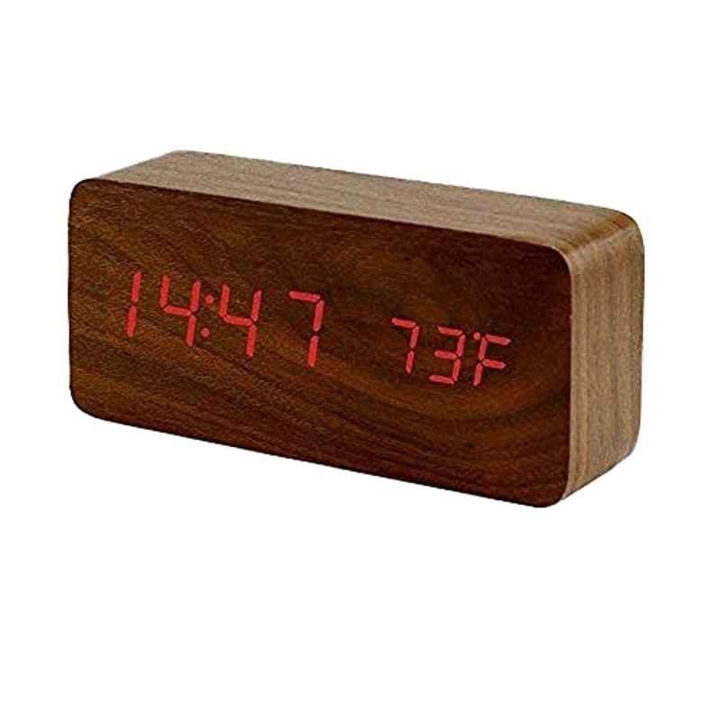 Rubik 14.7x7cm Wood Brown & Red Digital Alarm Clock