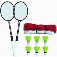 STYRKR 2 Pcs Iron Multicolour Rackets Badminton Kit with 6 Shuttlecocks & 1 Pc Net