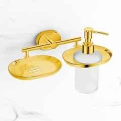 Plantex Stainless Steel Soap Dish with Liquid Dispenser/Soap Stand for Bathroom Wall Mount/Shampoo Dispenser/Bathroom Accessories PVD Gold Finish Onix