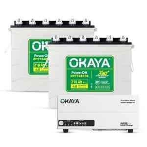 Okaya ATSW 1900 24V 1650VA Pure Sinewave Inverter with PowerON OPTT24048 210Ah Battery Combo for Home, Office & Shops