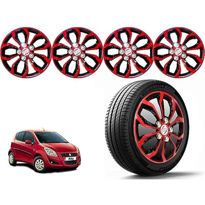 Auto Pearl 4 Pcs 14 inch Polypropylene Red & Black Press Type Car Wheel Cover Set with Retention Ring for Maruti Suzuki Ritz Type 1 2012-2014