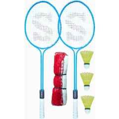 STYRKR Alloy Steel Blue Badminton Racquet Set of 2 Steel Frame with Shuttlecocks 3 & Net