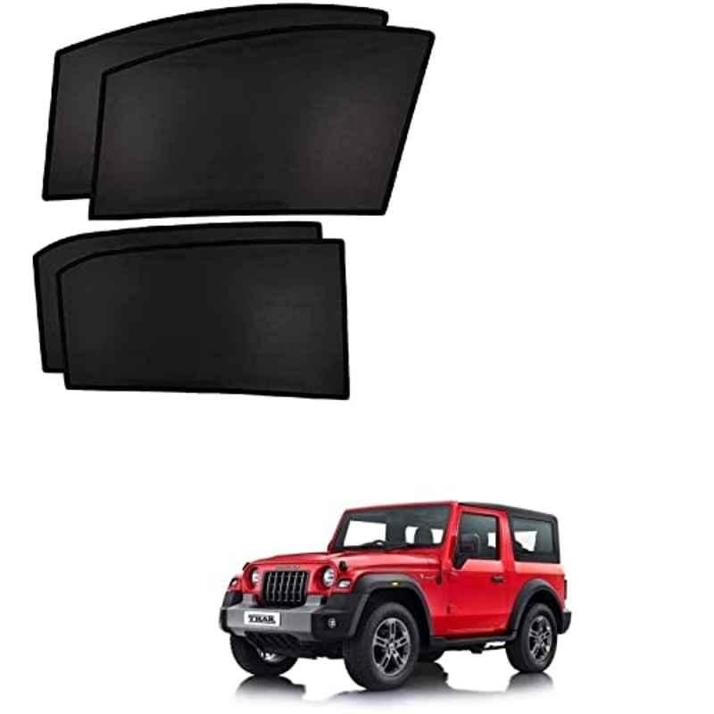 Kozdiko 4 Pcs Polyester Black Non Magnetic Window Sun Shades Set for Mahindra Thar 2021