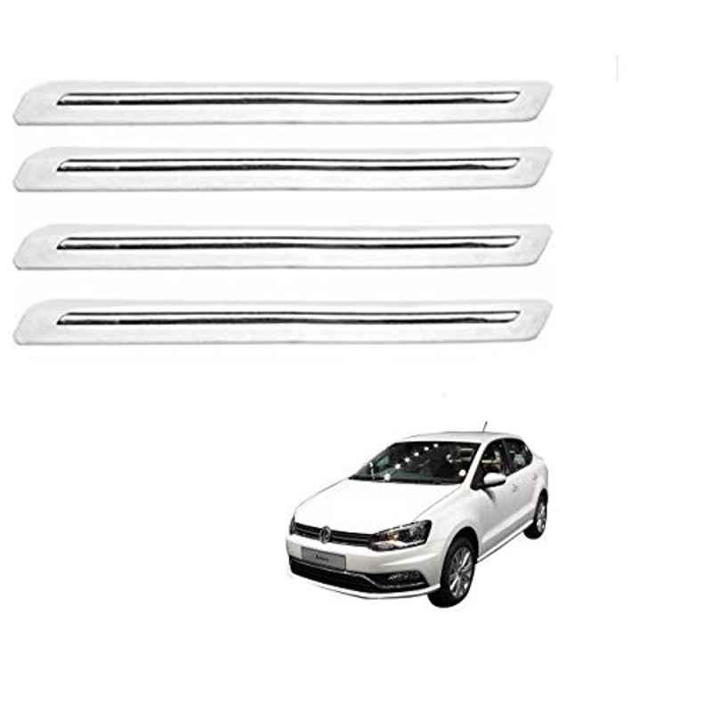Kozdiko 4 Pcs PVC White Car Bumper Protector Set with Chrome Strip for Volkswagen Ameo
