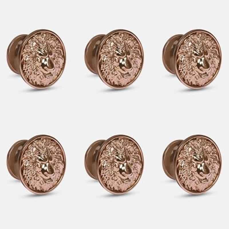 Plantex Lion Face Knobs for Drawer | Kitchen Cabinet Knobs | Pulls Handles for Wardrobe & Kitchen (Pack of 6) Rose Gold