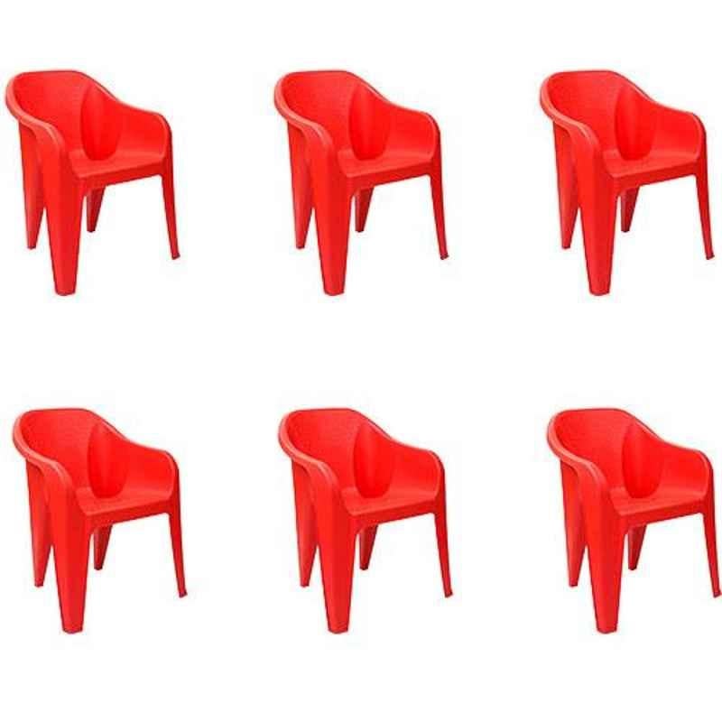 Italica Polypropylene Red Luxury Arm Chair, 2019-6 (Pack of 6)