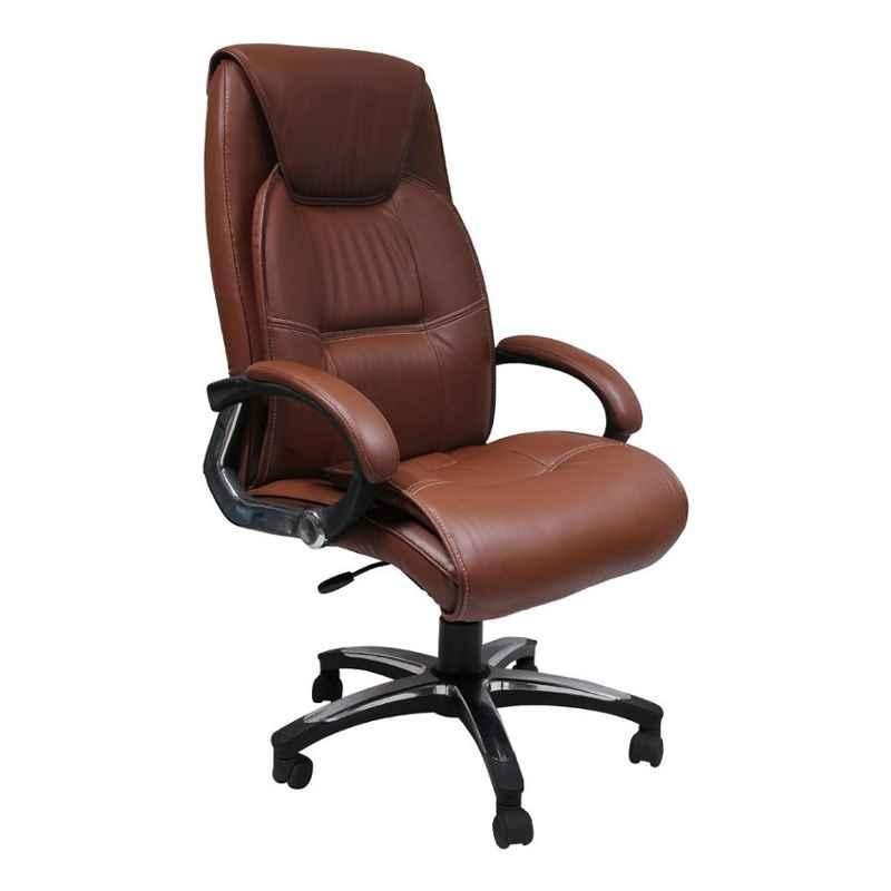 Caddy PU Leatherette Brown Adjustable Office Chair with Back Support, DM 66