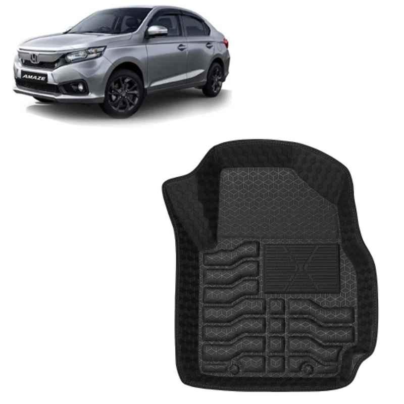 Kingsway 3 Pcs Premium 4.5D 100% Waterproof Tray Shape PVC Black Car Floor Mat Set for Honda Amaze Manual 2021 to 2022 All Model