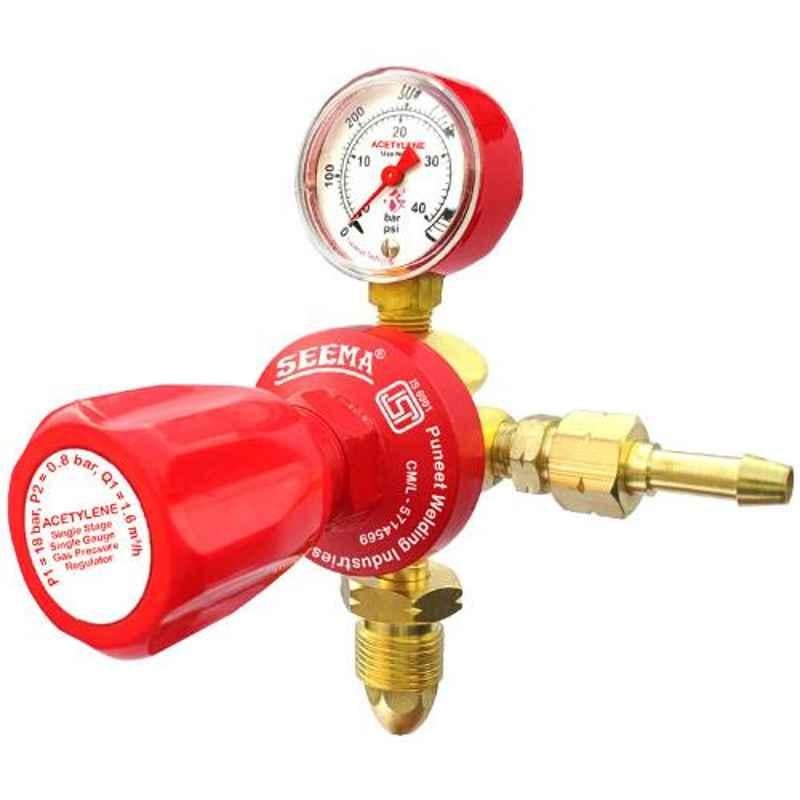 Seema 26.67lpm Forged Brass Single Stage New Model Single Gauge Acetylene Gas Pressure Regulator, S.S.G.ACT-2 (ISI Certified)