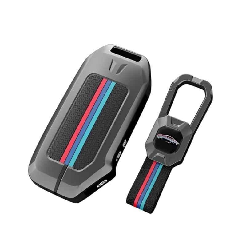 Kingsway Gunmetal Grey 3 Buttons Car Key Cover with Keychain for All Kia Cars