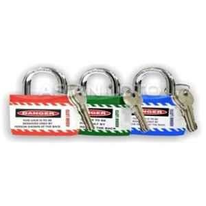 Asian Loto 3 Pcs Metal & Plastic Red, Green & Blue Regular Shackle Jacket Padlock Set with 3 Keys, ALC-LPR