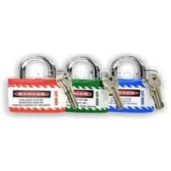 Asian Loto 3 Pcs Metal & Plastic Red, Green & Blue Regular Shackle Jacket Padlock Set with 3 Keys, ALC-LPR