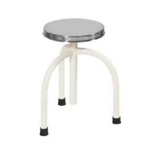Yes Kay 2-2.5ft Silver & White Round 3 leg Revolving Round Stool