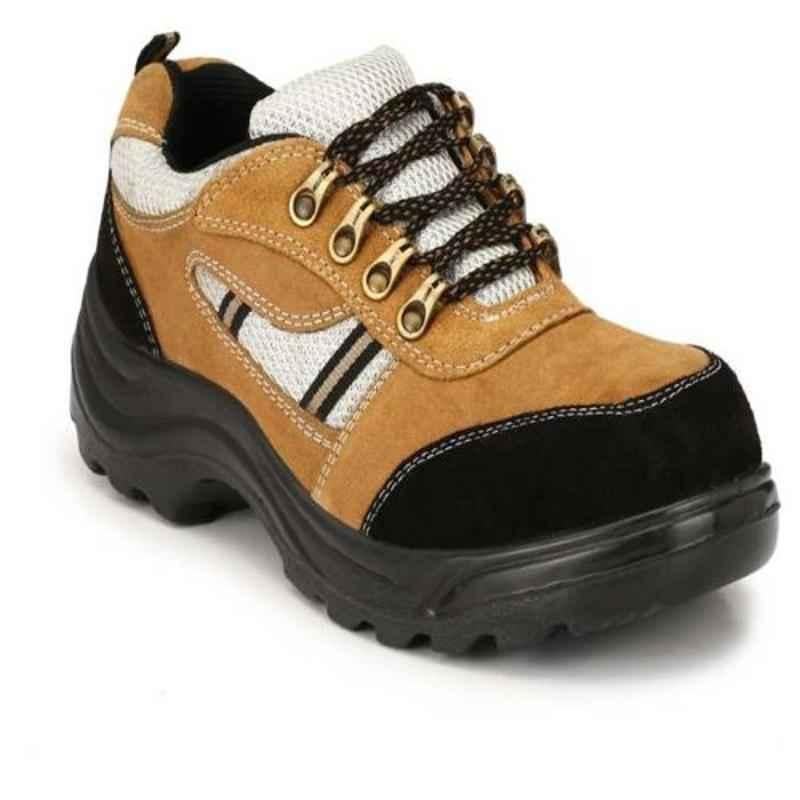 Wonker 6357 Synthetic Leather Steel Toe Beige Safety Shoes, Size: 8