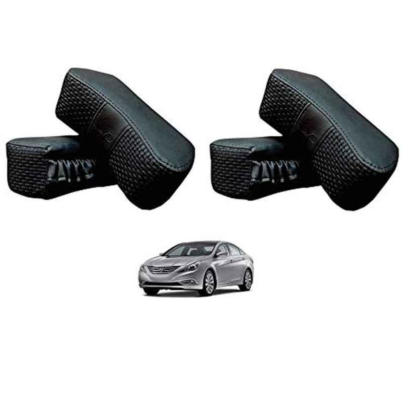 Kozdiko 4 Pcs CV Designer Black Leatherite Neck Rest Car Cushion Pillow Set for Hyundai Sonata