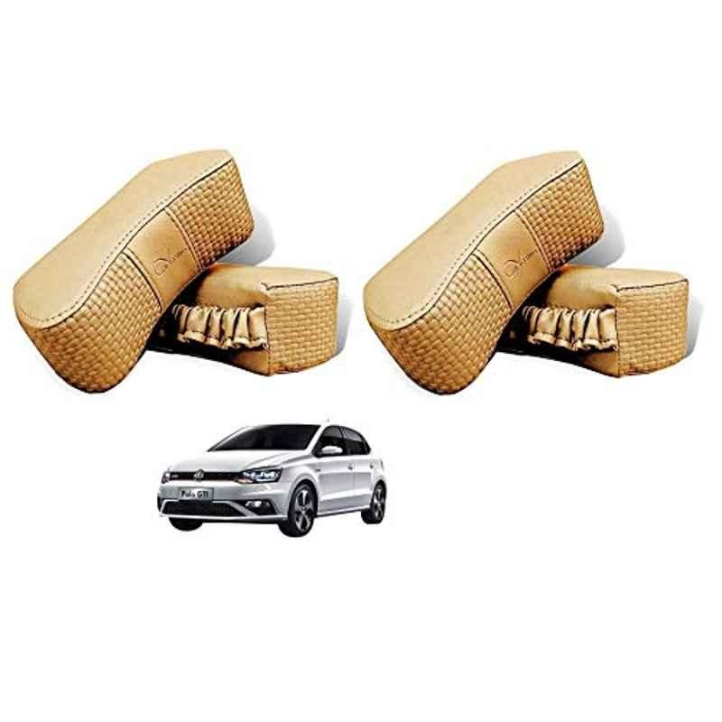Kozdiko 4 Pcs CV Designer Beige Leatherite Neck Rest Car Cushion Pillow Set for Volkswagen Polo GTI
