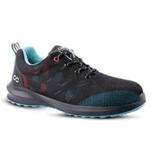 Canvas Club Florence Knitted Textile & Synthetic Microfiber Lace Up Steel Toe Black & Blue Safety Shoes, Size: 10