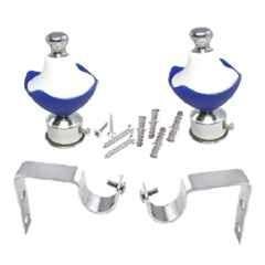 Ojass 10x5cm Plastic & Stainless Steel Blue Curtain Bracket with Support Clamp, KB02BLUE (Pack of 2)