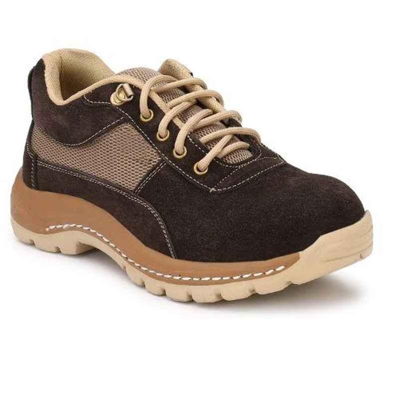 Wonker SR-6408 Leather Steel Toe Brown Safety Shoes, Size: 10