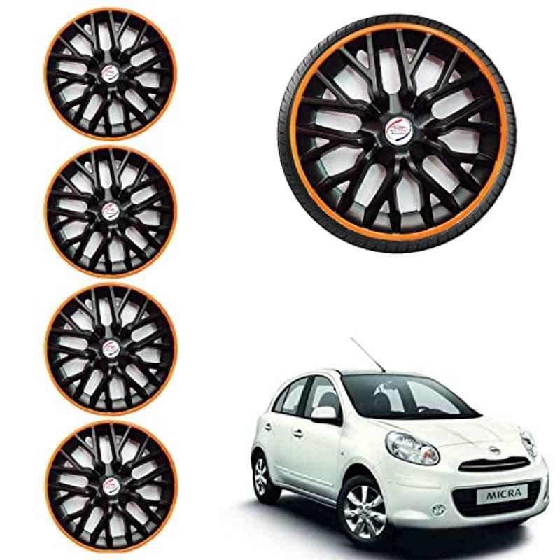 Auto Pearl 4 Pcs 14 inch ABS Phoenix Black & Orange Car Wheel Cover Set for Nissan Nissan Micra XE