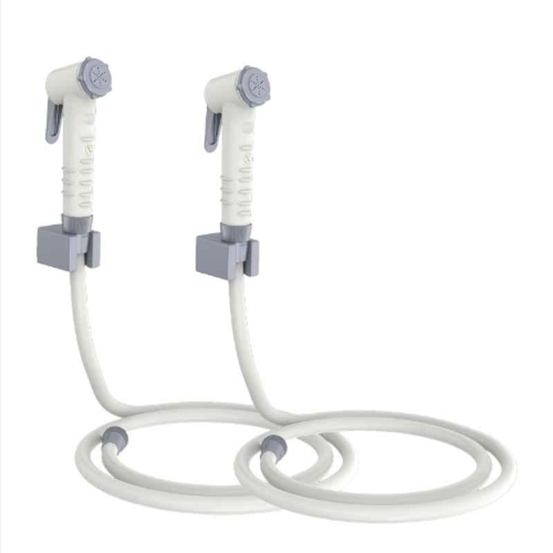 RN Grey White.1 Health Faucet Set with Hose Pipe & Wall Holder for Toilet Cleaning (Pack of 2)