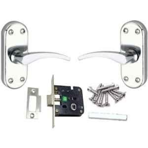 Ojass 2 Pcs 4 inch Steel Chrome Plated Keyless Mortise Door Handle with Latch Lock Set, BL+S04BCP