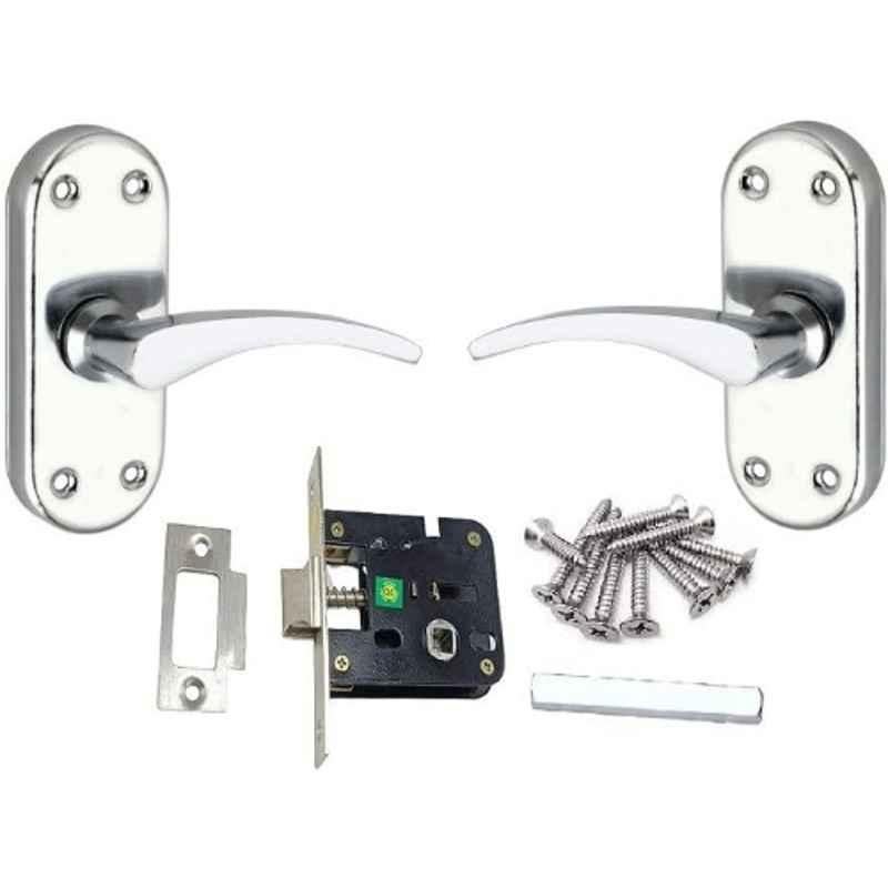 Ojass 2 Pcs 4 inch Steel Chrome Plated Keyless Mortise Door Handle with Latch Lock Set, BL+S04BCP
