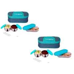 Carrolite 400ml Blue & Cyan Stainless Steel Lunchbox Buy 1 Get 1 Free, Trendy_1009 (Pack of 5)