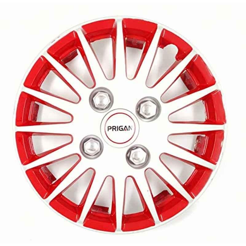 Prigan 4 Pcs 14 inch White & Red Press Fitting Wheel Cover Set for Honda Amaze