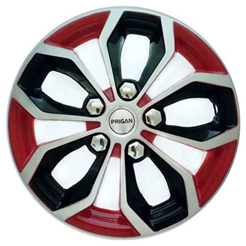 Prigan 4 Pcs 15 inch Polypropylene Silver, Black & Red Press Fitting Car Wheel Cover Set for All 15 inch Wheel Car