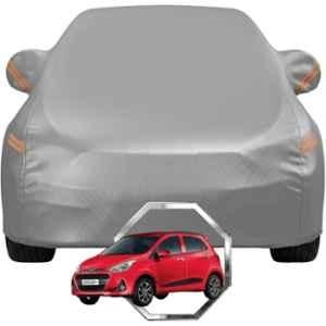 Allextreme Polyester Grey with Highlighter Car Cover with Mirror Pocket & Triple Stitched Bottom Elastic for Hyundai Grand i10 All Model & Years, H-Gi10-GRY