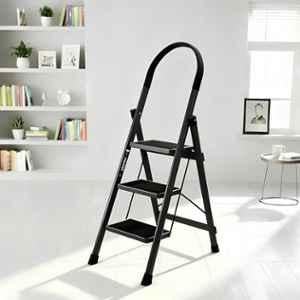 Plantex Apex-Black Ladder for Home 3 Steps/Foldable Ladder with Anti-Skid Wide Steps 30x20cm/Strong D-Shape Pipe with-Support for More Stability/5 Year Warranty
