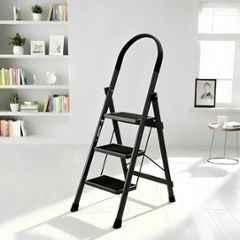 Plantex Apex-Black Ladder for Home 3 Steps/Foldable Ladder with Anti-Skid Wide Steps 30x20cm/Strong D-Shape Pipe with-Support for More Stability/5 Year Warranty