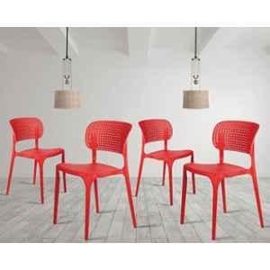 Rose Evaa 4 Pcs Plastic Red Chair Set without Arm for Dining, Restaurant, Cafe & Banquet