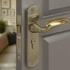 Plantex Heavy-Duty Door Lock/Door Handle Lock Set 6-Lever Lock Mechanism/Mortise Lock with 3 Keys, Brass Lockbody & Cylinder 8134 Antique Brass & PVD Gold