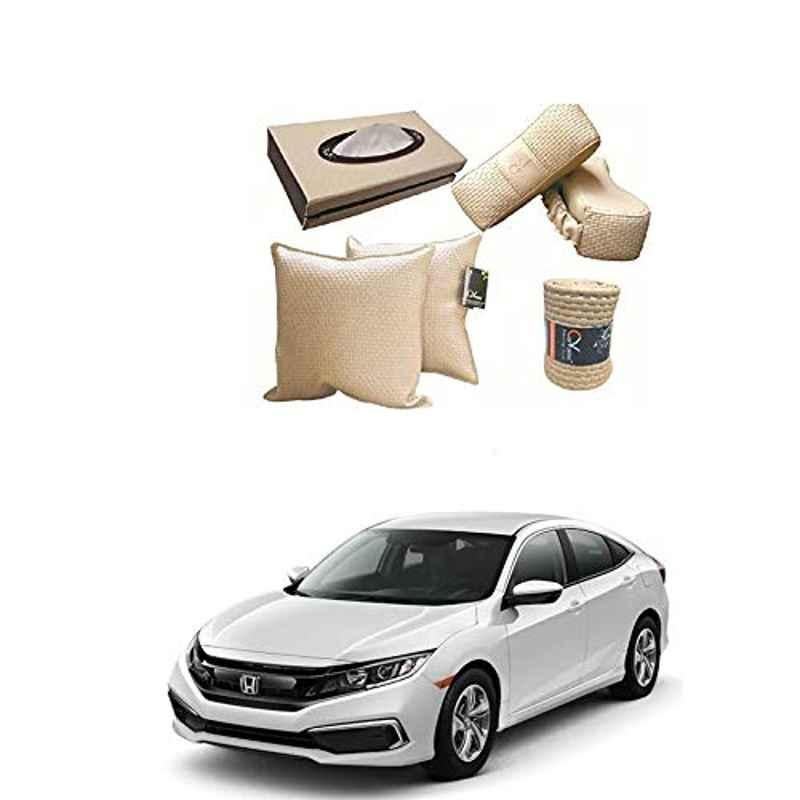 Kozdiko 2 Pcs Cushion Pillow, 2 Pcs Neck Rest, Tissue Box & Steering Beige Car Cover Combo for Chevrolet Optra