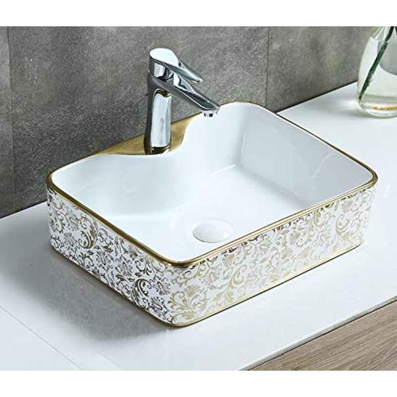 Buy Inart Ceramic White And Gold Bathroom Table Top Wash Basin Ina 628