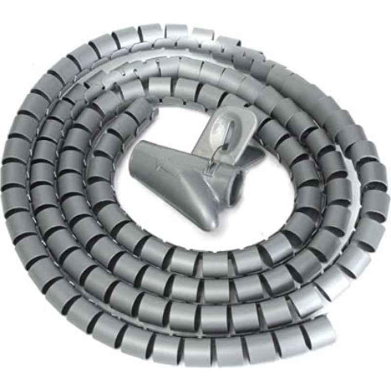 15mm PE Grey Spiral Wrapping Band with Clip Cable Organizer