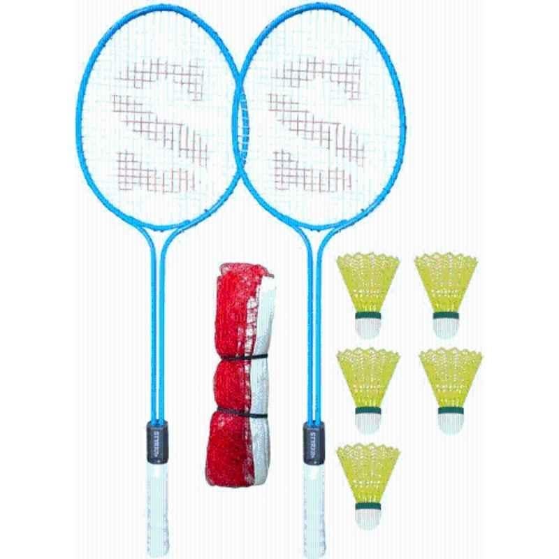 STYRKR Alloy Steel Multicolour Badminton Racquet Set of 2 Steel Frame with Shuttlecocks 5 & Net