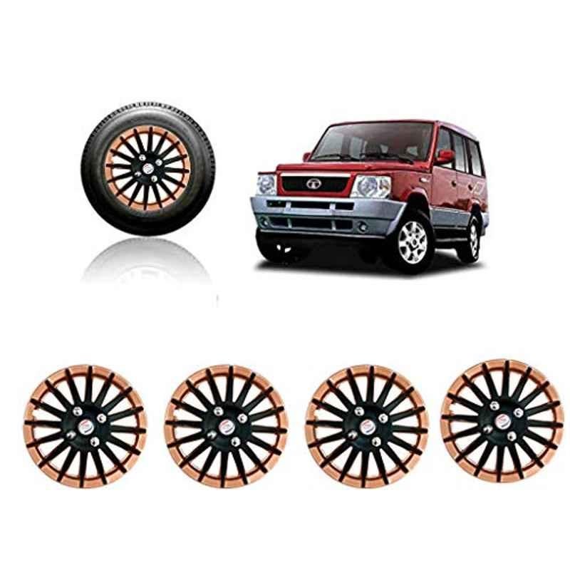 Auto Pearl 4 Pcs 15 inch ABS Copper & Black Press Fitting Wheel Cover Set for TATA Sumo Victa