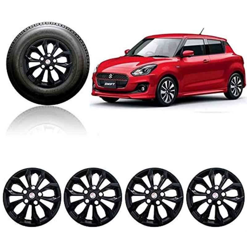 Auto Pearl 4 Pcs 14 inch ABS Black Press Fitting Wheel Cover Set Caps for Maruti Suzuki Swift 2018