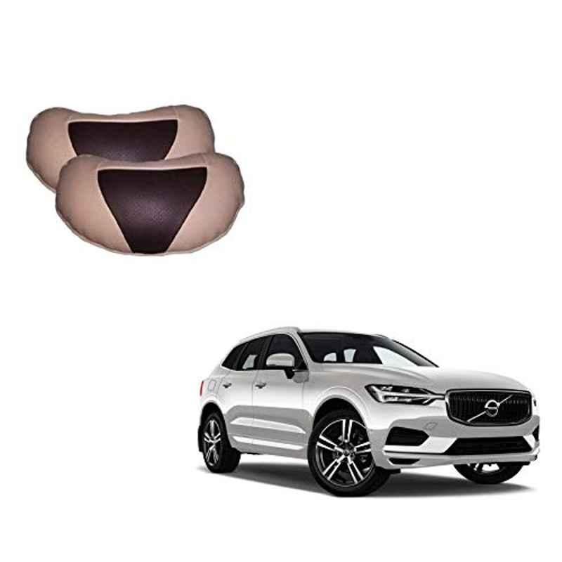 Kozdiko 2 Pcs Beige & Brown Car Neck Rest Cushion Pillow Set for Volvo XC60