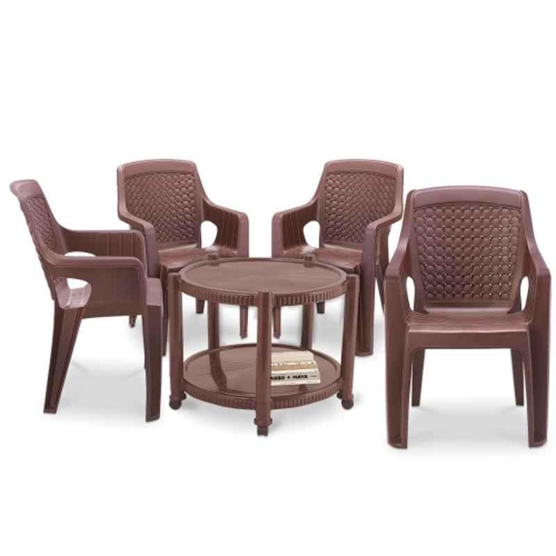 Maharaja 4 Pcs Safari111 560x565x840mm Plastic Brown Armrest Chair & T5 Table Combo