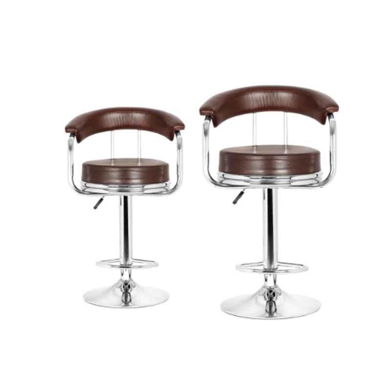 Da Urban Melcon Brown Height Adjustable Revolving Bar Stool Chair (Pack of 2)
