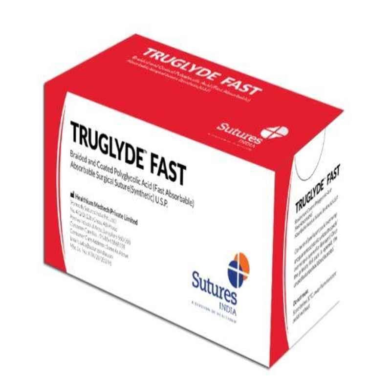 Truglyde Fast 12 Foils 3-0 USP 70cm 3/8 Circle Reverse Cutting Fast Absorbing Braided & Coated Polyglycolic Acid Suture Box, SN 2732/70