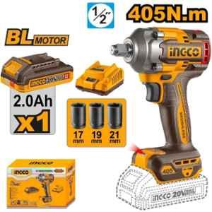 Ingco 1/2 inch 20V 2Ah Brushless Cordless Impact Wrench Driver, CIWLI204055