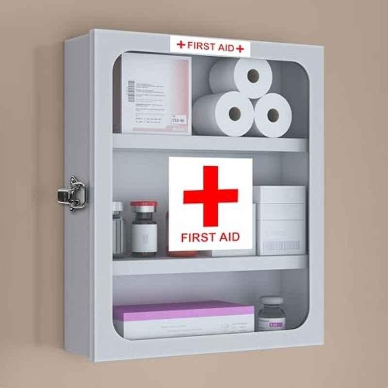 Plantex GI Steel First Aid Box Empty/Medicine Box for Home/Emergency Medical Box for Medicine Storage for School, Office, Factories with Multi Compartments & Clip Lock Wall Mountable White