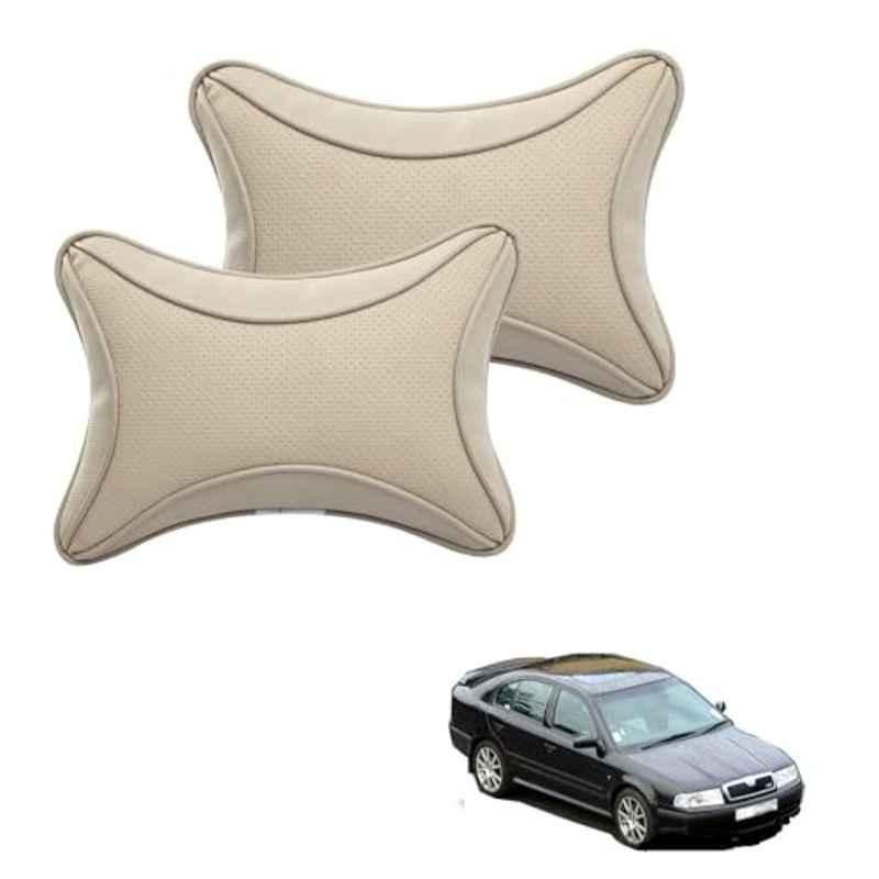 Kozdiko 2 Pcs Memory Foam & Polyester Beige Dots Car Neck Rest Pillow Set for Skoda Old Octavia, XNVJVHGJFH178