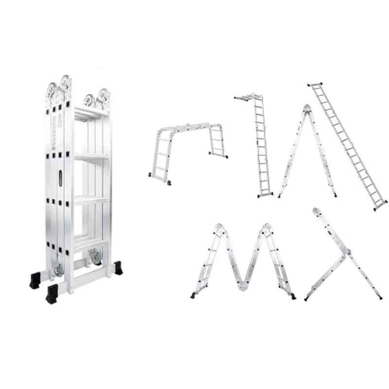 Sunrise 530lbs 4x4 Step Aluminium Silver Multi-Purpose Scaffold Adjustable Telescoping Extension Ladder